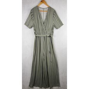 Concepts Large Jumpsuit Short Sleeve Knit Belt Wide Leg Green Striped Romper